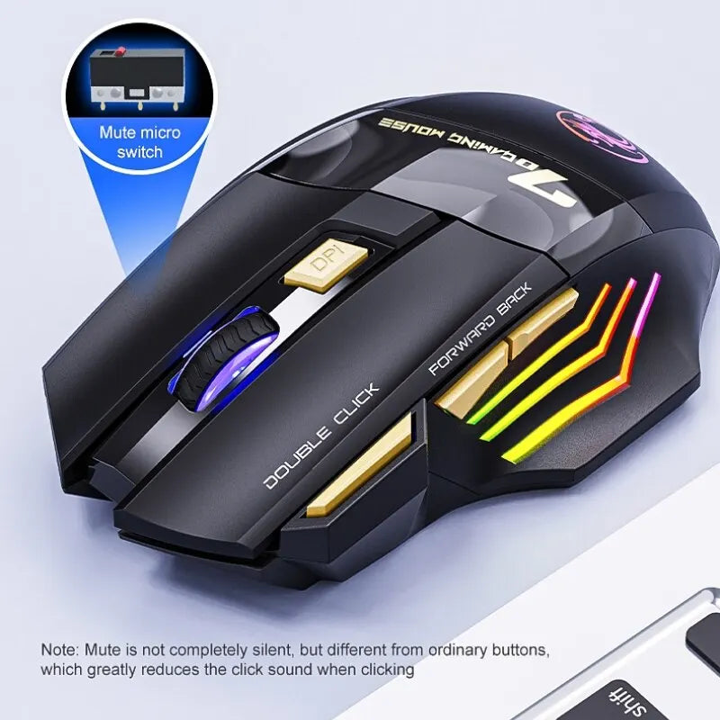 Ratón gaming inalámbrico USB IMICE GW-X7 3200DPI de doble modo, recargable, 7 teclas, 2.4Ghz, silencioso, Bluetooth, LED de respiración de 7 colores