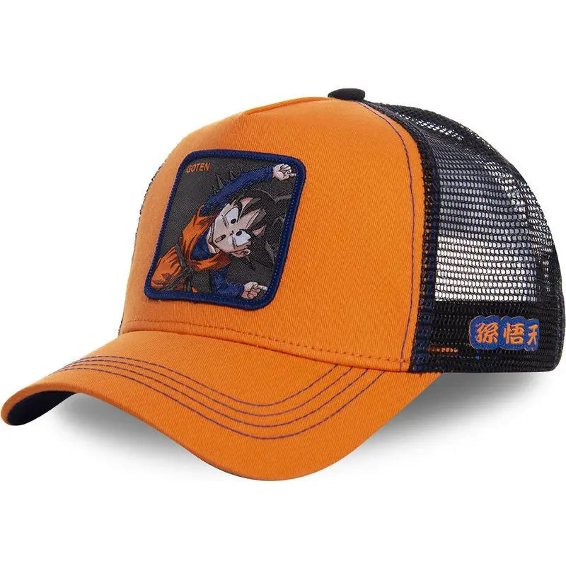 Casquette Dragon Ball Son Goku pour l'été : casquette de voyage à visière, pour homme, brodée, style hip-hop, visière pare-soleil, casquette trucker ajustable en maille