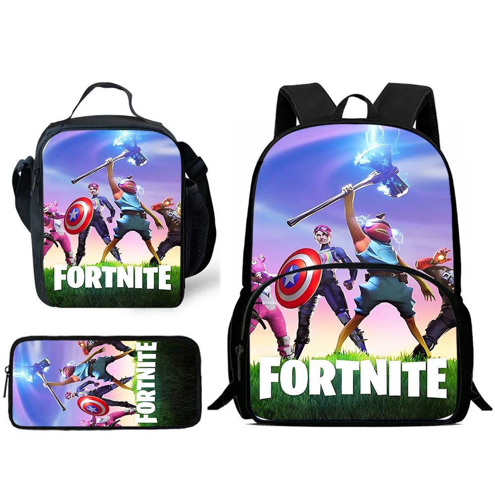 Hot Game Design Child Backpacks Lunch Bag Pencil Case Pupil Large Capacity School Bags For Boy Girl Best Gift F-FortniteS