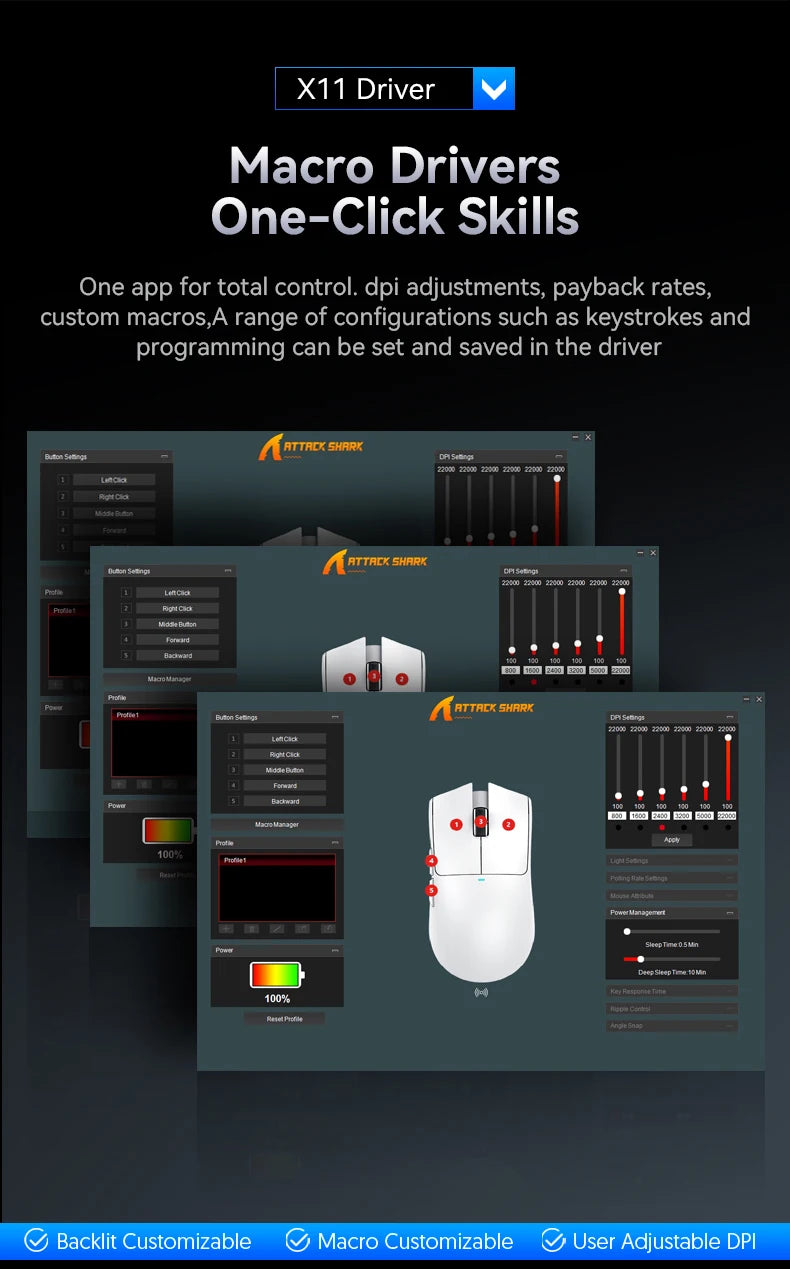 ATTACK SHARK X11 SE Wireless Gaming Mouse 22000 DPI,PixArt PAW3311 Sensor,BT/2.4G/Wired,59g Lightweight,2000W Clicks
