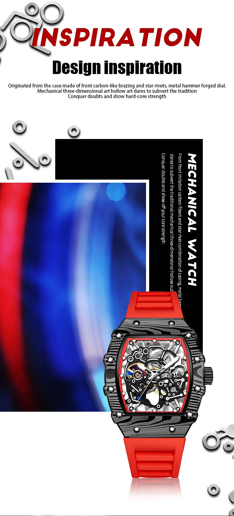 MUSANFIGO barrel shaped design, luxurious fully automatic mechanical men's watch, waterproof and luminous trendy watch