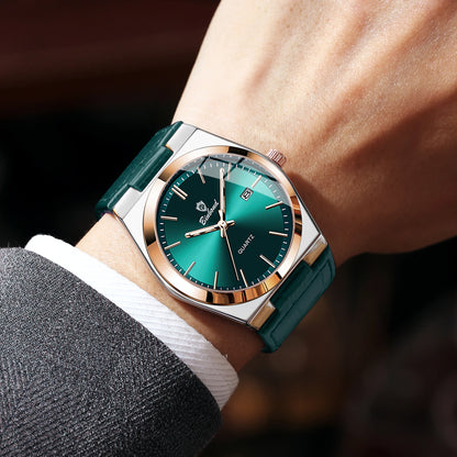 BINBOND luxury quartz wristwatch for men – Water-resistant, luminous, with automatic date – Professional, sporty, trendy and casual styles – Leather strap