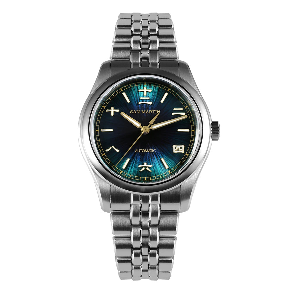 San Martin 39mm Enamel Sunray JianZhan Dial Men GADA Watch 90S5 Automatic BGW-X1 10Bar Sapphire 5-Link Bracelet SN0144CG