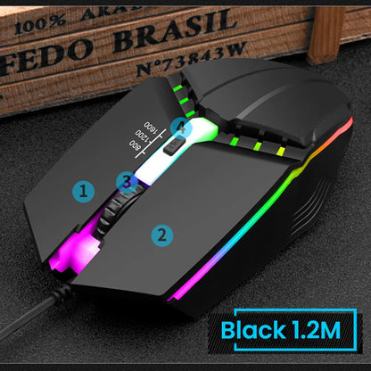 Ratón gaming USB con cable RGB retroiluminado, botón de silencio, LED luminoso y 1600DPI para PC de escritorio, portátil, ordenador, hogar y oficina