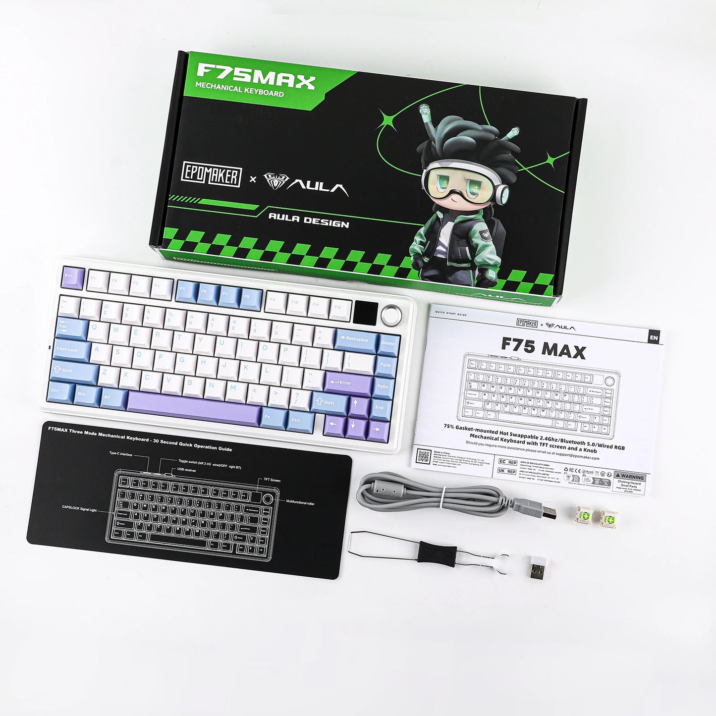 EPOMAKER X AULA F75 MAX Compact 75% ANSI Layout Wired/Bluetooth/2.4GHz Wireless Mechanical Keyboard with TFT Screen and a Knob
