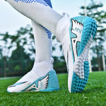 Nouvelles chaussures de football pour hommes, chaussures de soccer de haute qualité, chaussures de futsal, chaussures de sport antidérapantes à cheville haute pour l'extérieur, chaussures de sport ultra-légères antidér
