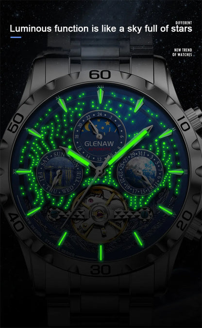 Relojes para hombre GLENAW Design, marca líder de lujo, moda y negocios, reloj automático impermeable para hombre, reloj mecánico para hombre