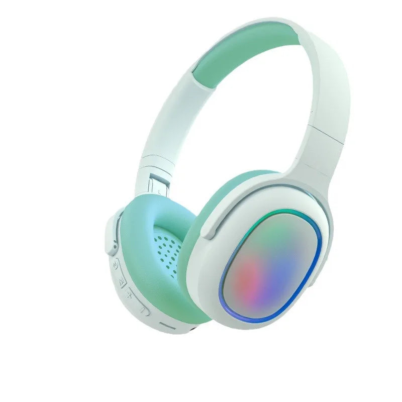 Casque sans fil Bluetooth Tri Mode 5.3, lumineux RGB, longue autonomie, pliable, avec prise jack 3,5 mm et lecteur de carte TF, rose
