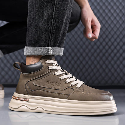2026 New Mens Genuine Leather Walking Shoes Fashion Outdoor Thick Bottom Antiskid Vulcanized Shoes Comfy Casual Leather Flats