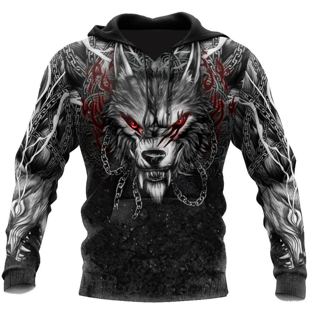 Oversized Tattoo Skeleton Cross Terror Red – męska bluza z kapturem z nadrukiem 3D, dresy codzienne Raven Bad Wolf – odzież z motywami zwierzęcymi