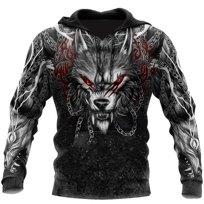 Oversized Tattoo Skeleton Cross Terror Red – męska bluza z kapturem z nadrukiem 3D, dresy codzienne Raven Bad Wolf – odzież z motywami zwierzęcymi
