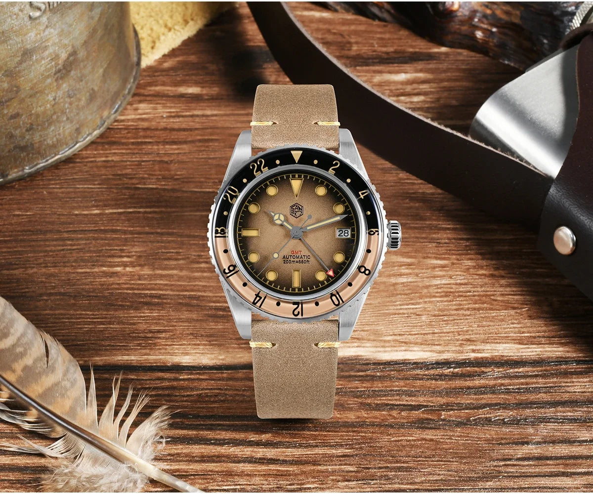 2025 New San Martin SN0134 Men Watch NH34 GMT Sandwich Dial 40mm Bidirectional Sapphire Bezel Luxury Sports Watch 20Bar Watches