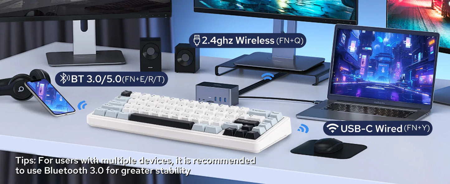 EPOMAKER x AULA F65 65% Layout Hot-Swap Gasket-mounted Wired/Bluetooth/2.4G Wireless Mechanical Keyboard for Mac/Win