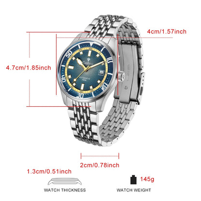 CADISEN Automatic Mechanical Watch Man Silver Business Casual Waterproof Watch Japan MIYOTA 8215 Movement Domed Glass Mens Watch