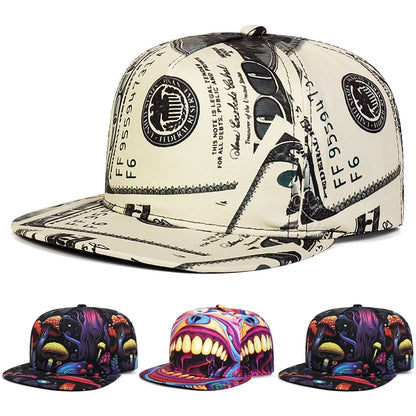 2025 Creative and Personalized New Printed Flat Edge Hat Street HipHop Hat Street Dance Decorative Hat Sunshade Hat Baseball Hat