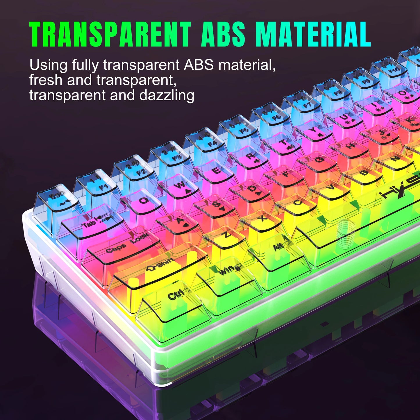 HXSJ V700 60% Wired Transparent Gaming Keyboard, RGB Backlit 61 Keys Compact USB Gaming Keyboard for PC, Mac & Laptop