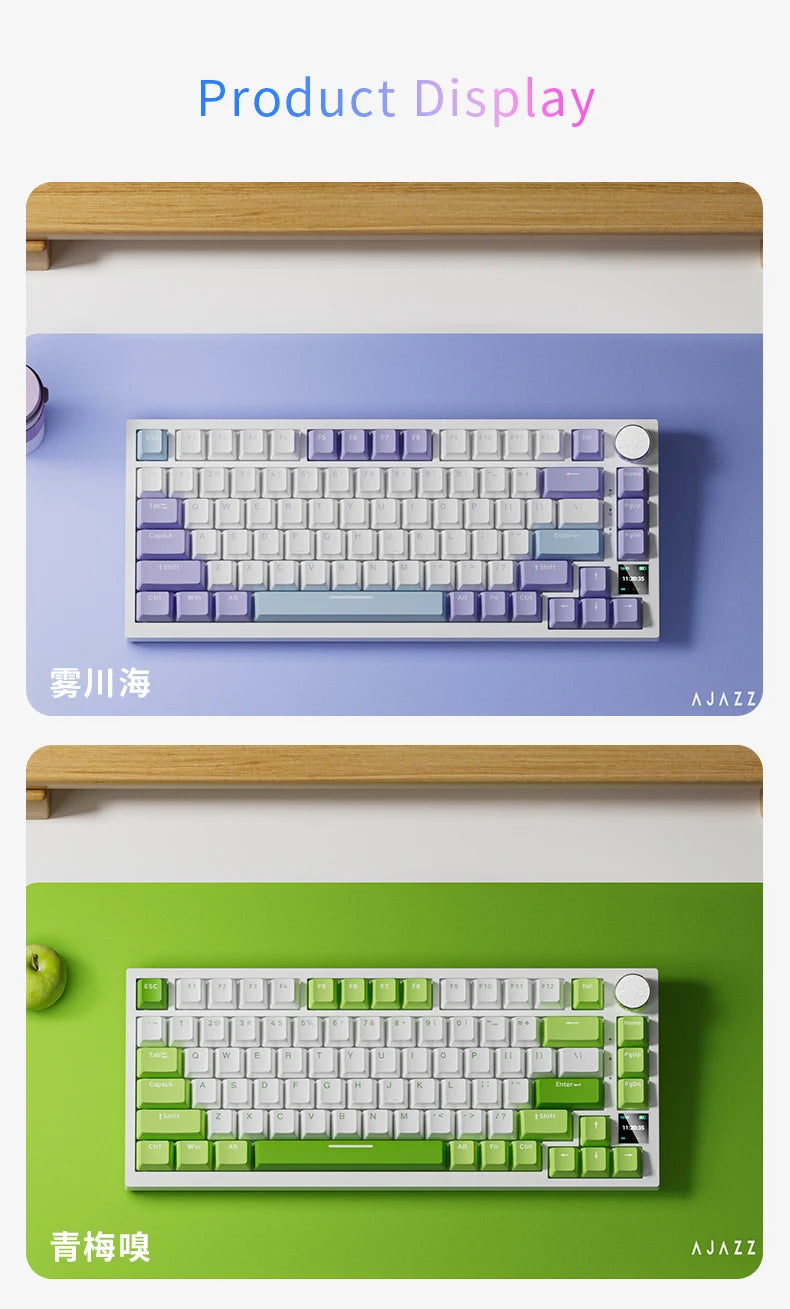 AJAZZ AK820 Mechanical Keyboard 70% Compact Layout/RGB Lighting/Hot-swappable Switches, with Wired, Wireless, and Bluetooth