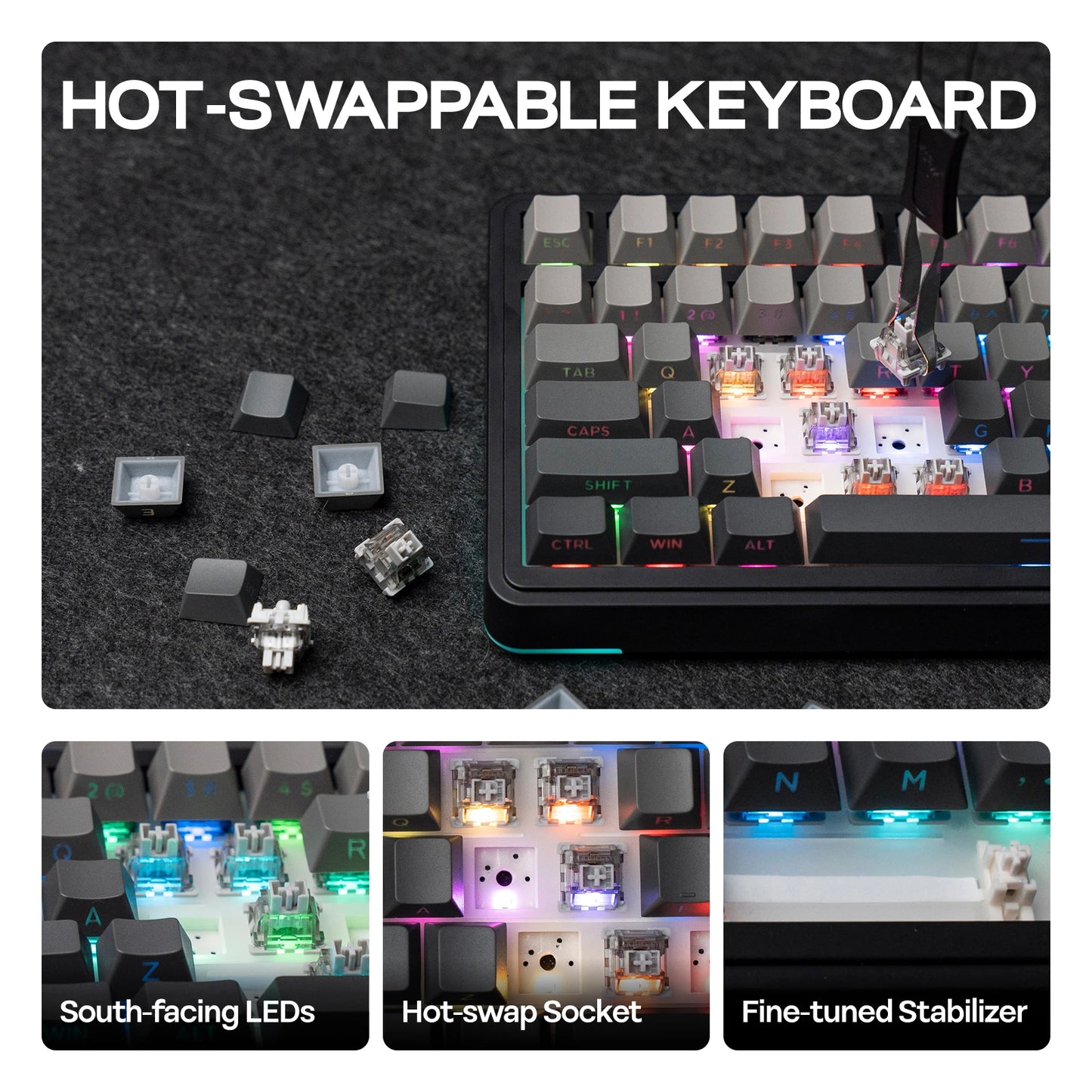 EPOMAKER EA75 75% US QWERTY Layout Hot-Swap Gasket-Mounted Wired/2.4GHz/Bluetooth Wireless Mechanical Keyboard RGB Backlight
