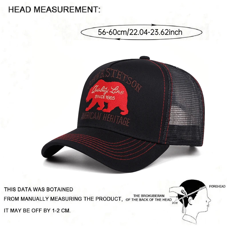 2025 Creative New Baseball Hat STETSON Red Bear Truck Hat Outdoor Sports Sunshade Hat Street Hip Hop Hat Daily Commuter Net Hat