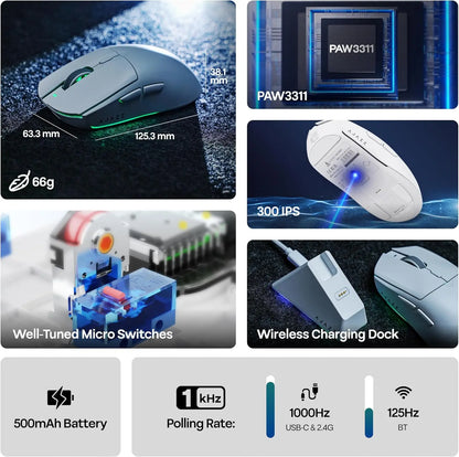 Bezdrátová herní myš AJAZZ AJ139 V2 MC/AJ139 PRO se senzorem PAW3311/PAW3395, 12000DPI/26000DPI, 500mAh, Bluetooth myš pro PC