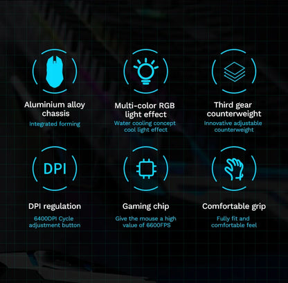 Mouse mecanic cu fir pentru PC gaming esports, RGB, 6400 DPI, atracție magnetică, contragreutate DIY