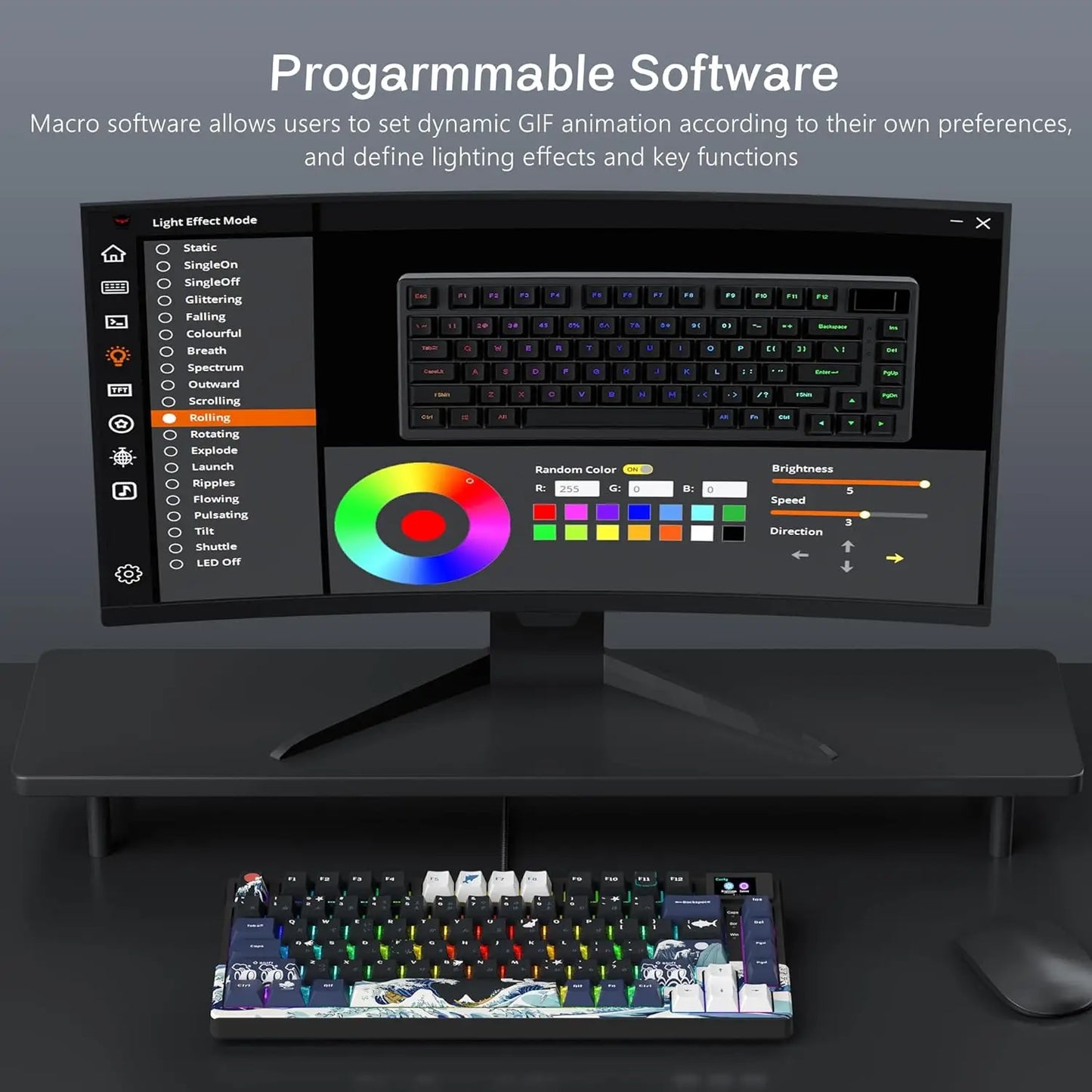 Teclado gamer Womier S-K80 com ecrã OLED a cores, teclado mecânico gaming hot-swappable com montagem gasket, teclado RGB personalizado