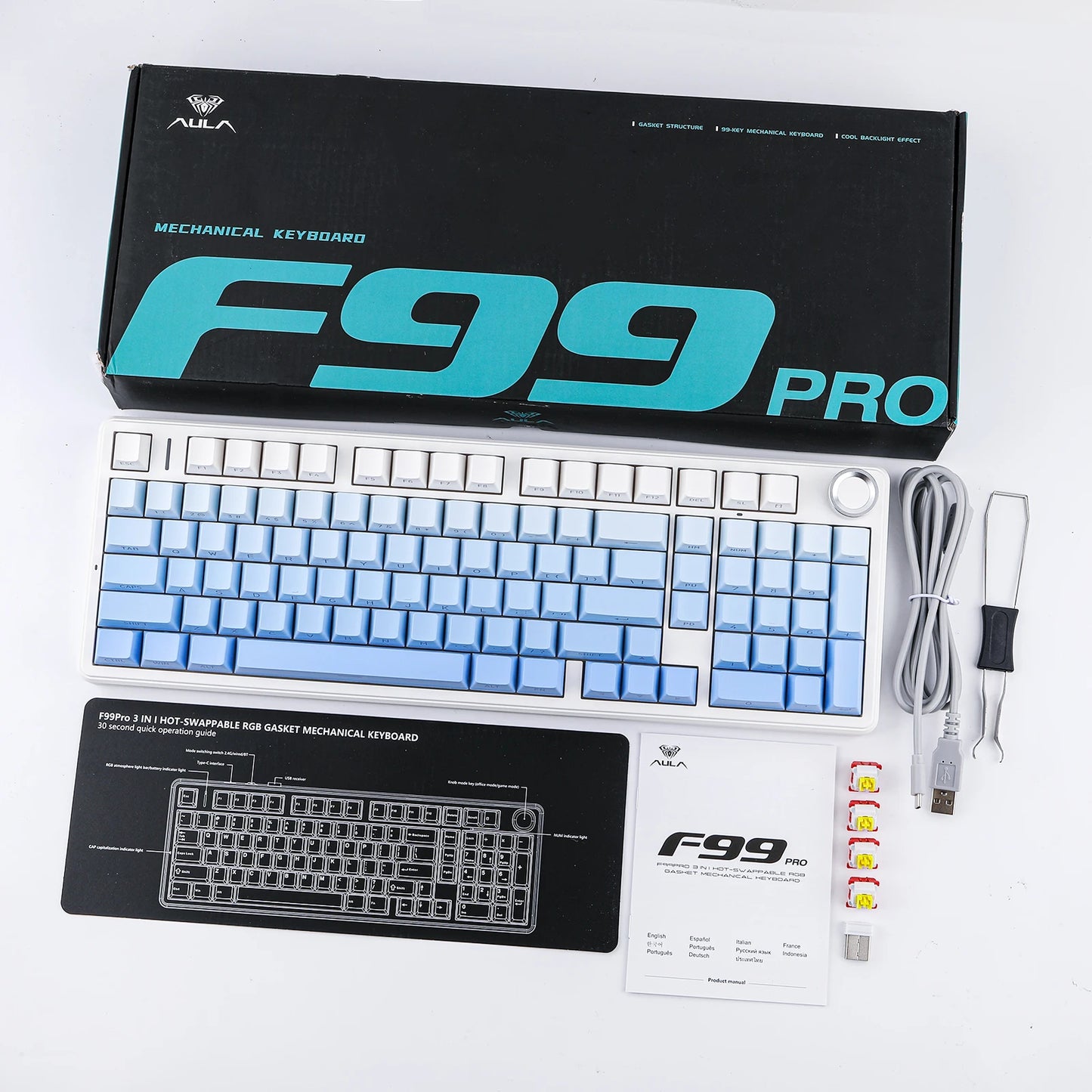 AULA F99 PRO 96% Layout Hot-Swappable Gasket-Mounted Wired/Bluetooth/2.4GHz Wireless Mechanical Keyboard for Mac/Win