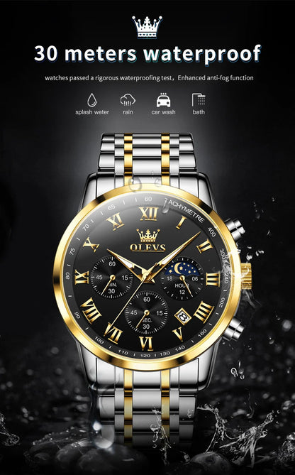 OLEVS 5529 Top-Luxusmarke Herrenuhr wasserdicht leuchtend Edelstahl Mondphase Timing Code Uhr neue Quarz-Herrenuhr