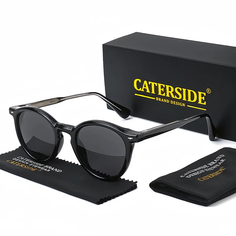 CATERSIDE Round Polarized Sunglasses Men Propionic High Quality Sun Glasses Women Punk Outdoor Driving Fishing Eyewear UV400