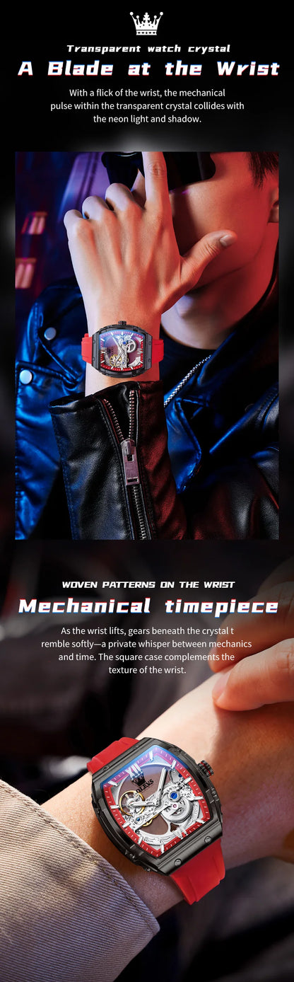OLEVS 6779 fashion men's watches waterproof Transparent dial silicone tape mechanical watch for man Original brand wristwatch