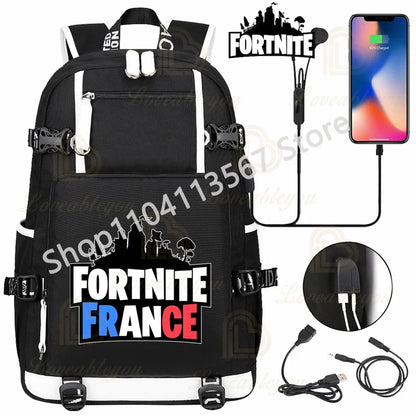 Ultima Knight F-Fortnited Battle Royale Backpack with USB Charging Anime Figures Study Stationery Compartment for Students