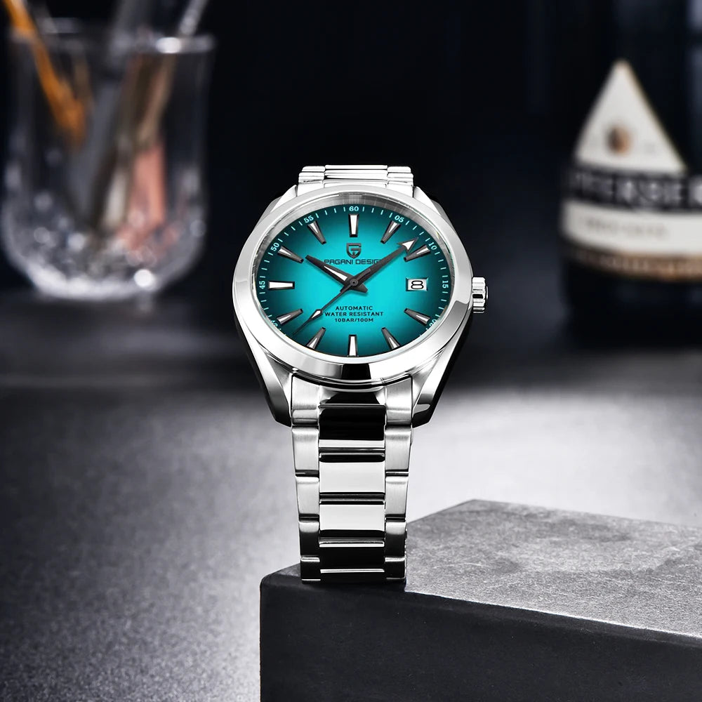 PAGANI DESIGN luxury men’s watch – Mechanical automatic model (calibre 8215), stainless steel, water-resistant, with date display and luminescent hands