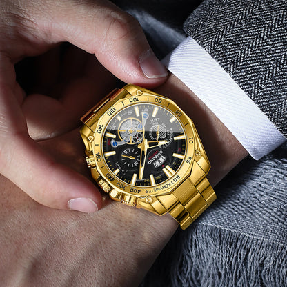 BINBOND luxury quartz watches for men: luminous, water-resistant, with automatic date display, accurate and durable, in a sporty and business style.