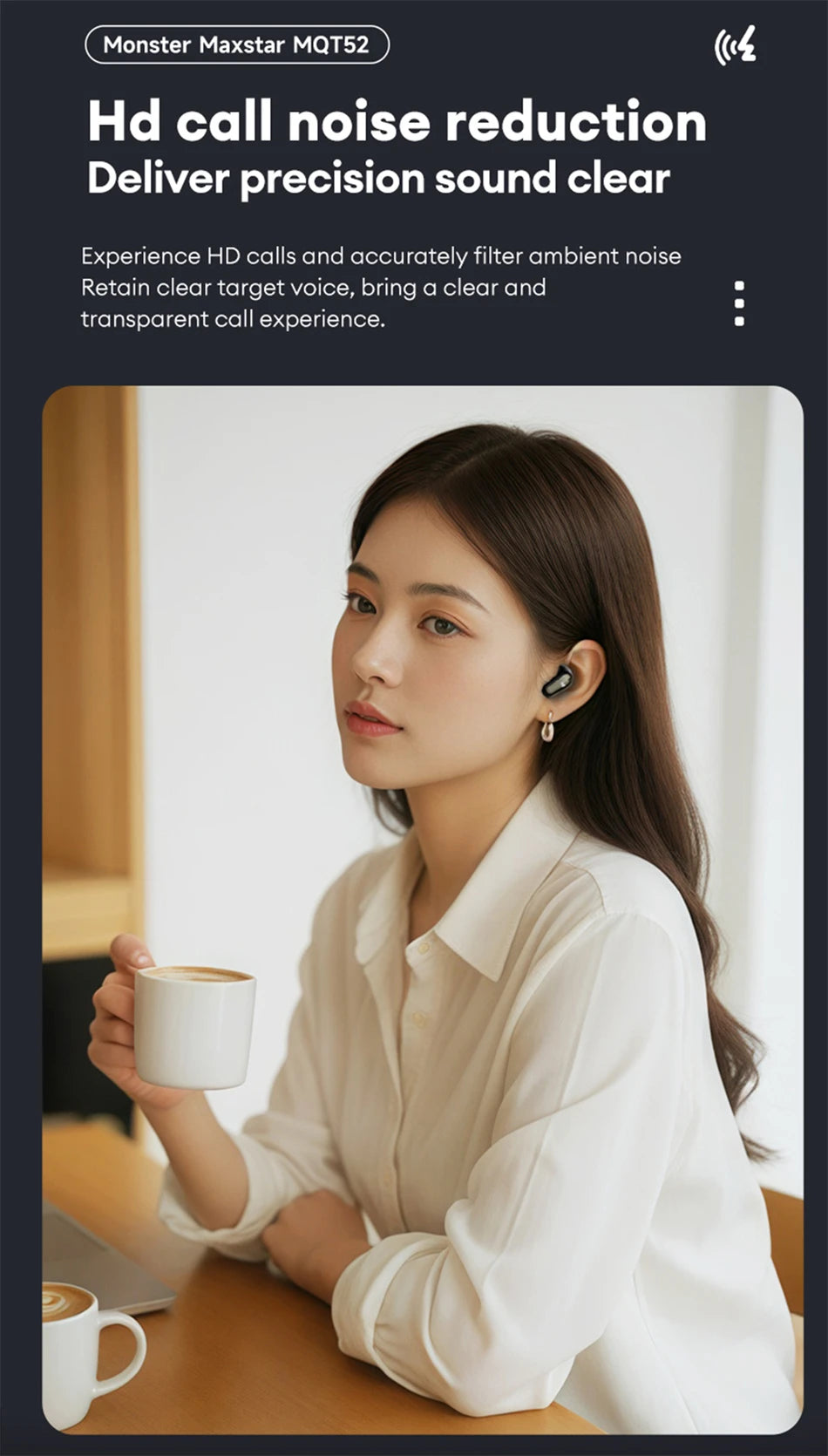 Monster MQT52 Bluetooth 5.4 Wireless Earphones Gaming Headphones with Mic, HiFi Stereo Sound True Wireless Earbuds, Low Latency Bluetooth 5.4 Earphones with 24H Battery Life