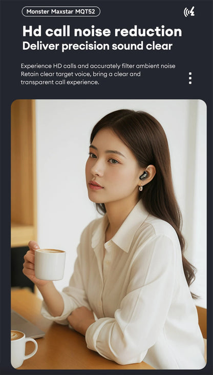 Monster MQT52 Bluetooth 5.4 Wireless Earphones Gaming Headphones with Mic, HiFi Stereo Sound True Wireless Earbuds, Low Latency Bluetooth 5.4 Earphones with 24H Battery Life