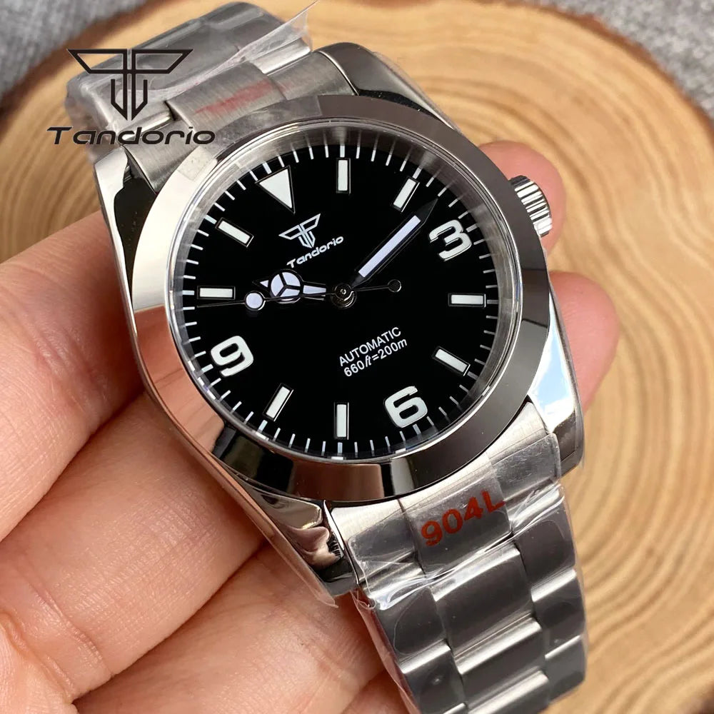 Tandorio Men's Automatic Watch Mechanical Miyota 8215/PT5000 Movt Sapphire Glass 36mm/39mm Explorer Style Wristwatch Luminous