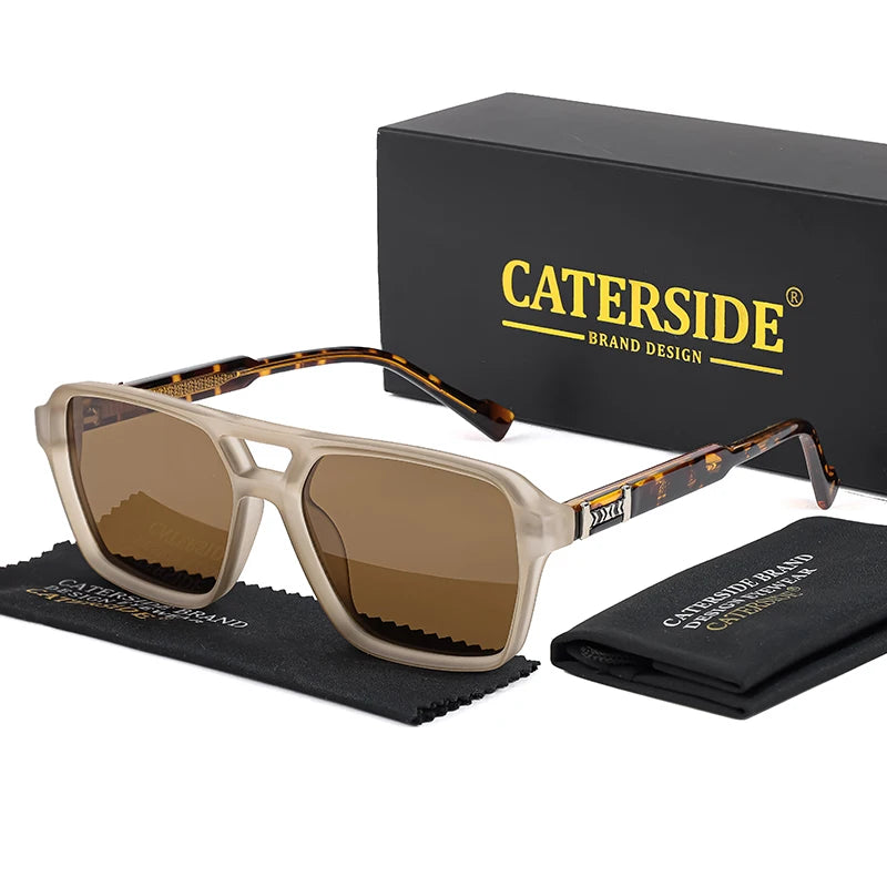 CATERSIDE Retro Square Sunglasses Men Punk Flat Top Double Bridge High Quality Sun Glasses for Women Party Festival Gifts