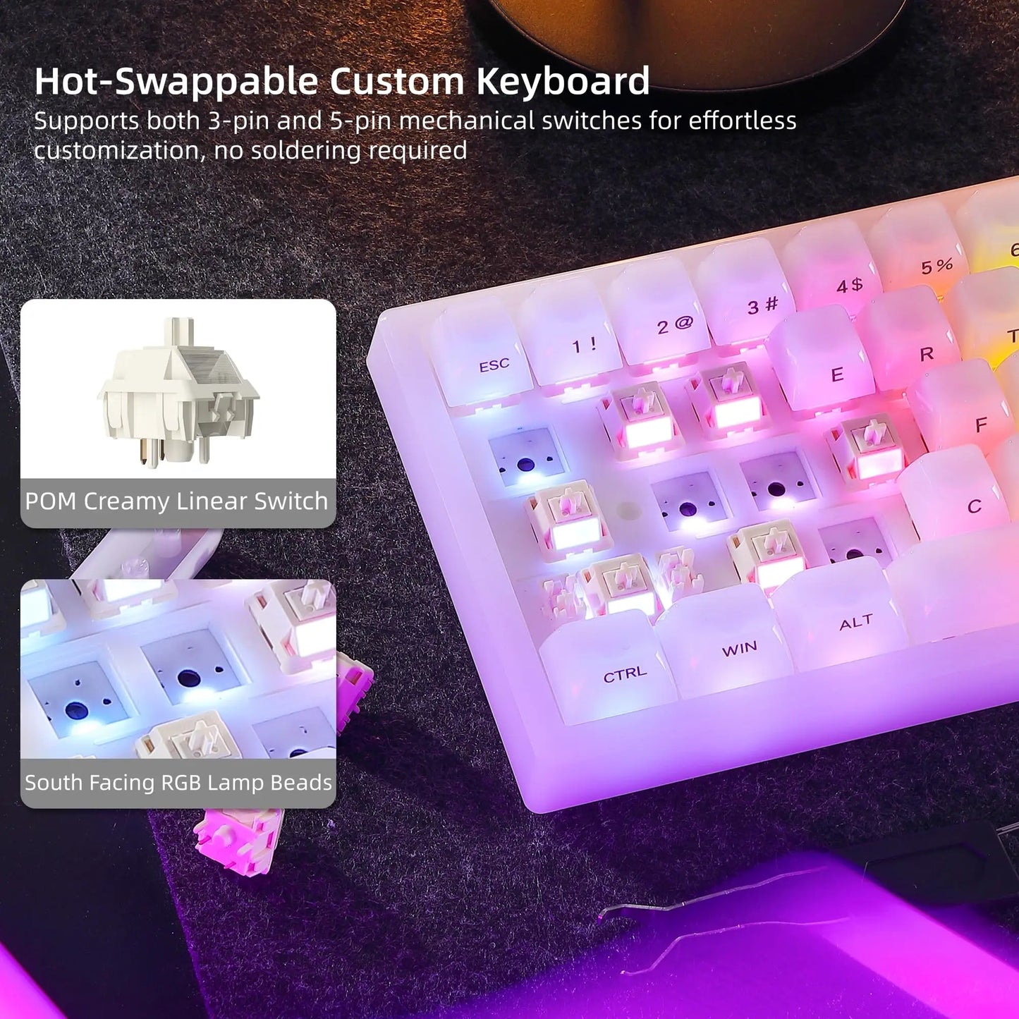 Womier Q61 V2 Wireless 65% Mechanical Keyboard with Knob VIA Programmable Support Tri-Mode BT/2.4G/USB-C Hot-Swap RGB for Mac/PC