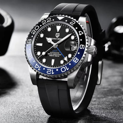 PAGANI DESIGN 40mm GMT Men's Mechanical Watches Rubber Strap Rotating Bezel 100 Waterproof Sports Wristwatch Mens Business Clock