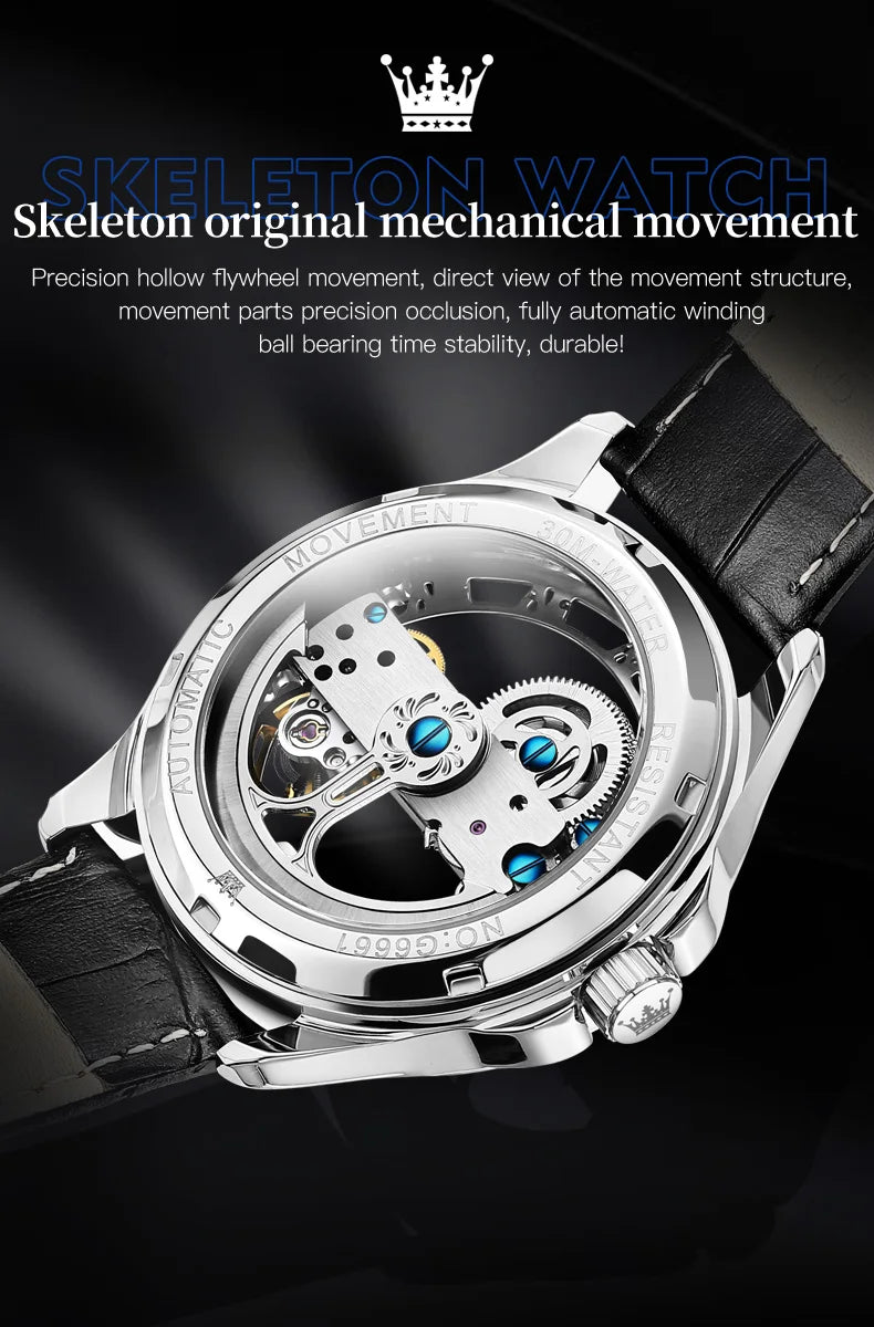 OLEVS 6661 Automatic Watch For Men Skeleton Original Mechanical Movement Men's Wristwatch Waterproof Luminous Sport Men's Watches