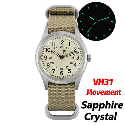 Militado ML07 Quartz Watch VH31 Movement Sapphire Crystal Military Watch 100m Waterproof High Clear AR Coating Luminous Watch
