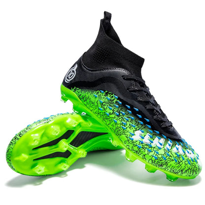 Chaussures de football pour hommes et femmes, chaussures de football à tige haute offrant un bon maintien de la cheville, chaussures d’entraînement légères et antidérapantes pour terrains intérieurs et extérieurs.