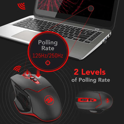 Redragon M690-1 2.4Ghz vezeték nélküli gamer egér DPI-váltással, 2 oldalsó gombbal, 2400 DPI, ergonomikus kialakítás, 8 gomb – fekete egér