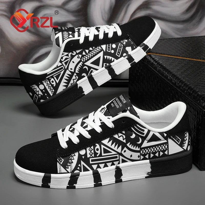 Pánské sportovní běžecké boty YRZL z plátna s geometrickým stylem, šněrovací tenisky pro páry, módní skate boty pro muže s graffiti potiskem