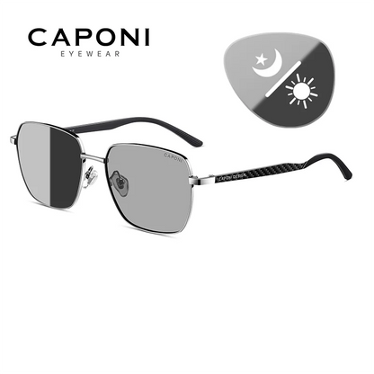 CAPONI Polarized Sun Glasses For Men Light Carbon Fiber Photochromic Black Shades Driving UV420 Oil-proof Lenses Eyewear BS34713