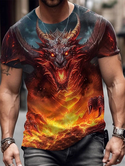 2024 Summer Street Style Fashion Men's T-shirt Urban Everyday Casual Short-sleeved Top 3D Dragon Print Men's Outdoor T-shirt