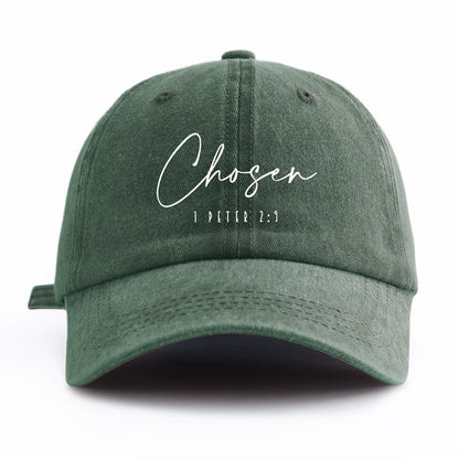 1pc CHOSEN Print Washed Baseball Cap for Adults,  Minimalist Retro Style Casual Soft Adjustable Dad Hat, Perfect As Gift