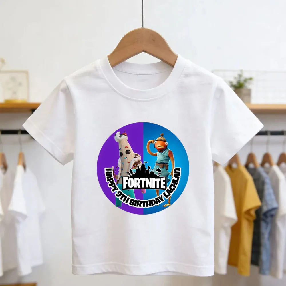 Fortnites Theme Cartoon Printed T-Shirt Summer Child White Cotton T-Shirt Cartoon Hot Game Fortnite Short Sleeve
