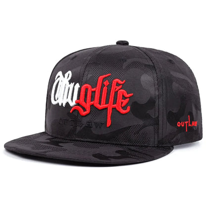 2025 Fashion Personalized New Flat brimmed Hat Riot LIFE Embroidered Street Hip Hop Hat Sunshade Decoration Baseball Hat Unisex
