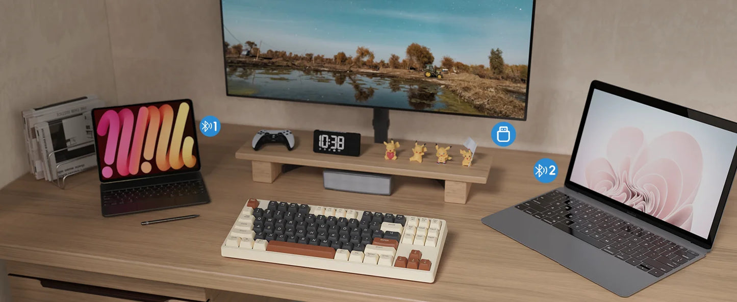 M87 Wireless Gaming Keyboard, Bluetooth 5.0/2.4GHz with Dual Mode 2-in-1 Receiver, 87 Keys TKL Rainbow LED Backlit Quiet Keyboard